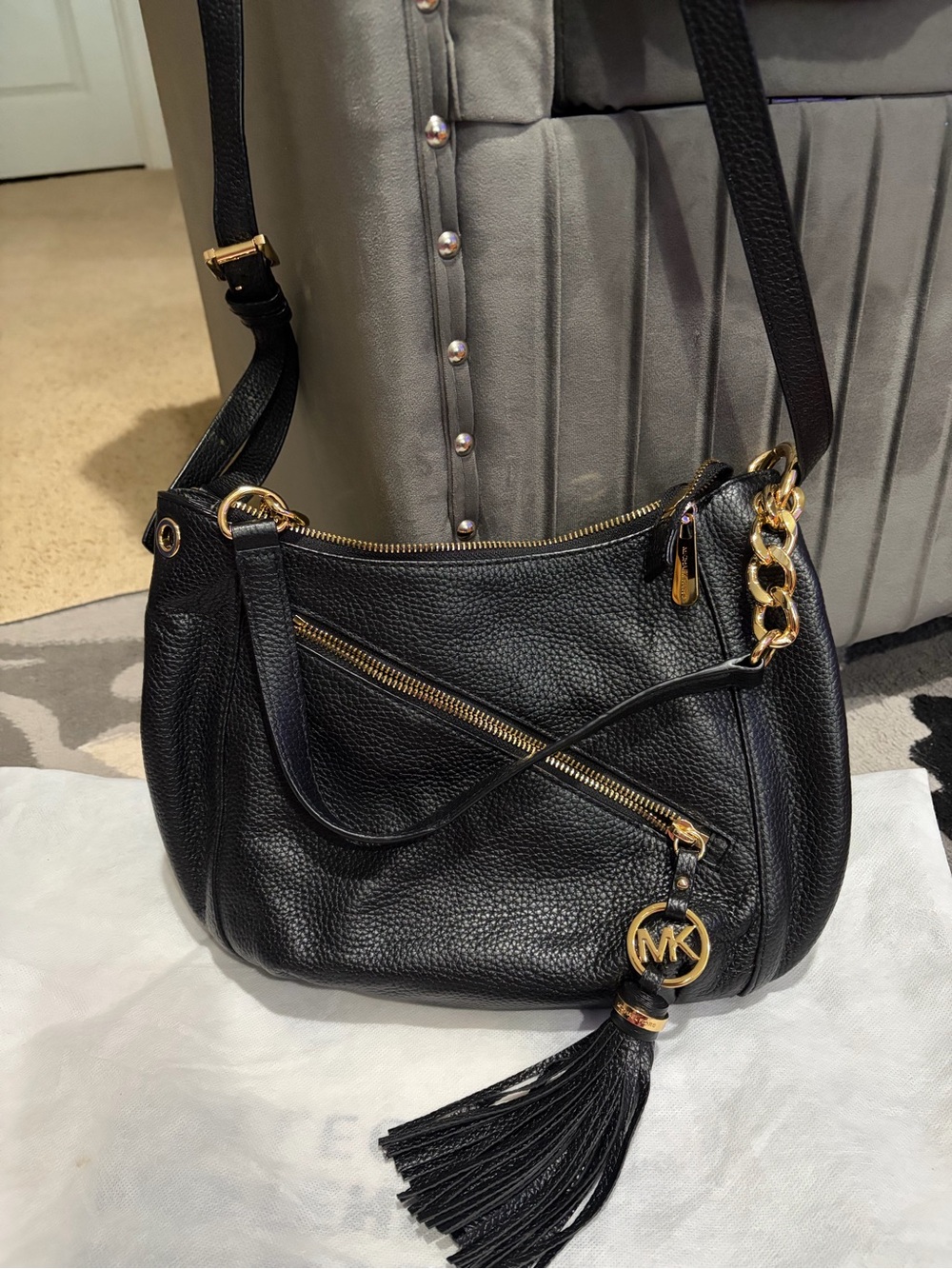MICHAEL Michael Kors Charm Tassel Convertible Pebbled Leather Shoulder Hobo Bag